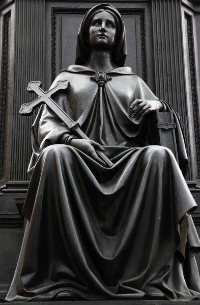 GERMANY, Saxony, Dresden, "Neumarkt, detail of female figure holding a cross at the base of the