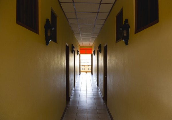 WEST INDIES, Grenada, Carriacou, Corridor in hotel leading to an open balcony in Hillsborough.