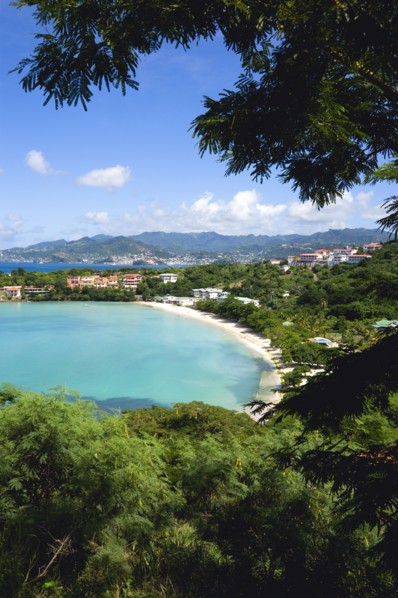 WEST INDIES, Grenada, St George, BBC Beach in Morne Rouge Bay lined with holiday apartments with