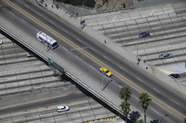 USA, California, Los Angeles, Quiet time on the freeway. Smog