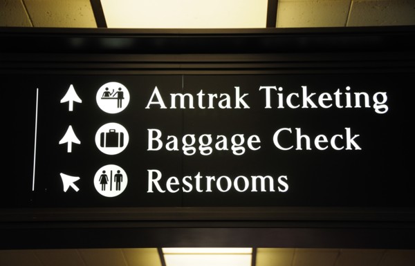 USA, California, Los Angeles, "Railway information sign, Union station"