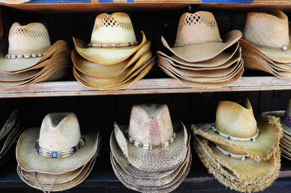 USA, California, Los Angeles, "Mexican hats for sale, Olvera Street market"