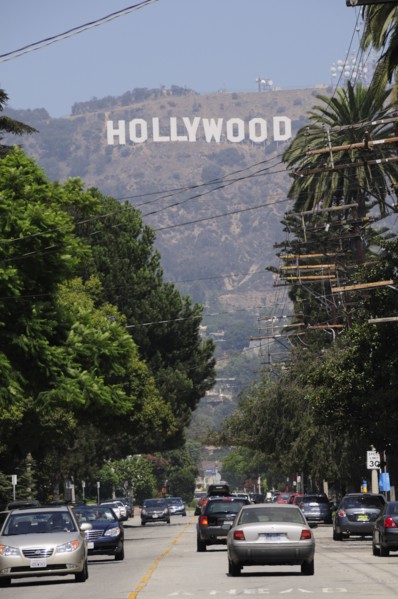 USA, California, Los Angeles, Hollywood sign from Beechwood Drive.