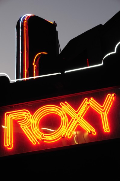 USA, California, Los Angeles, "Roxy club sign, Sunset Boulevard"