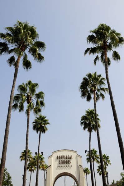 USA, California, Los Angeles, Palms & entrance to Universal Studios