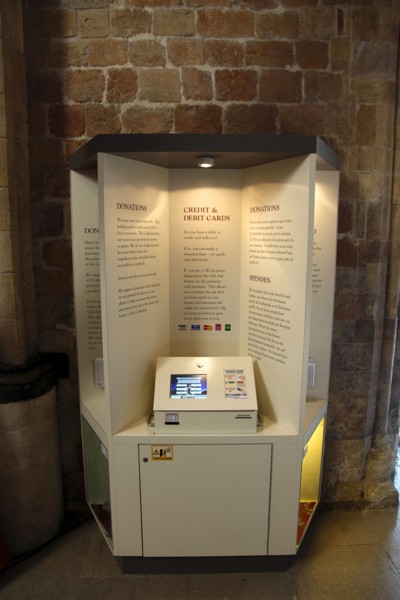 ENGLAND, West Sussex, Chichester, "Cathedral Interior, Multi Lingual Donorpoint Machine for