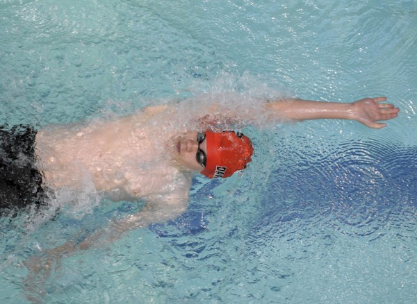 SPORT, Watersport, Swimming, "Mens Back Stroke, swimmer viewd from above."
