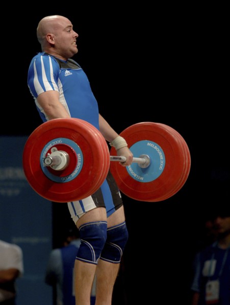 SPORT, Weights, Lifting, "Weight Lifting 94Kg, Tommy Yule winning Bronze medal during Melbourne