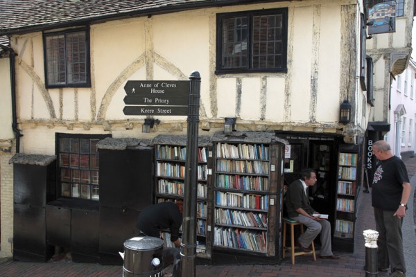ENGLAND, East Sussex, Lewes, "High Street, Keere Street cobbled pathway with traditional buildings