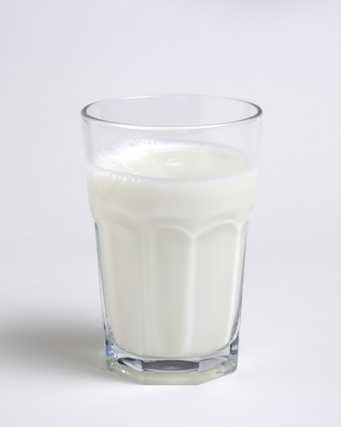 DRINK, Milk, Glass, Tumbler glass of dairy milk on a white background.
