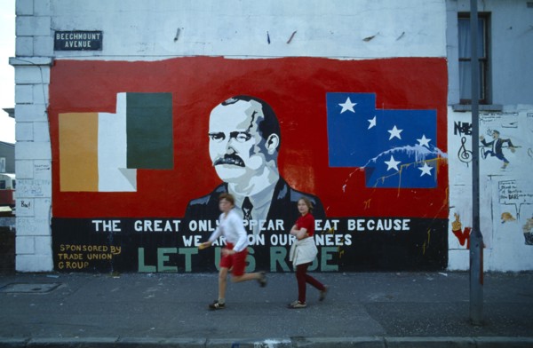 Ireland, North, Belfast, Irish Republican mural with an image of James Connelly on the side of a