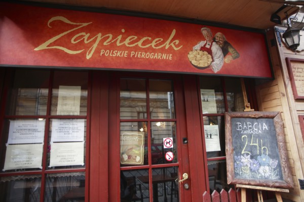 Poland, Krakow, Zapiecek restaurant in the old town, serving traditional polish dish of pierogi.