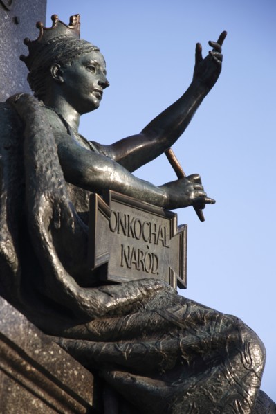 Poland, Krakow, Detail of female figure on monument to the polish romantic poet Adam Mickiewicz by