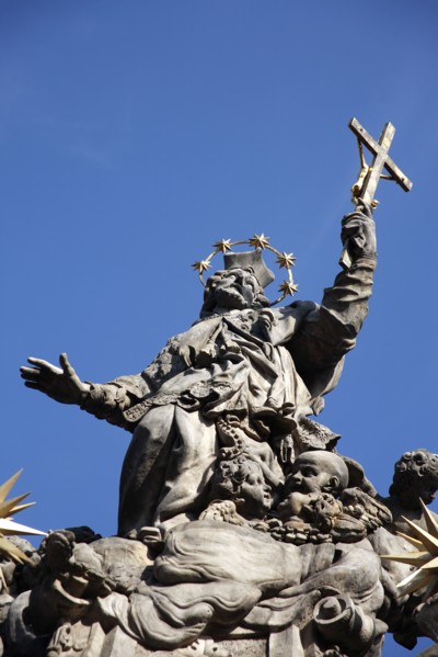 Poland, Wroclaw, baroque statue of St Jan Nepomucen St John Nepomuk made in sandstone by Johann