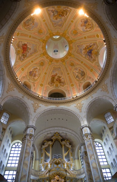 GERMANY, Saxony, Dresden, Interior of the restored Frauenkirche Church of Our Lady showing the