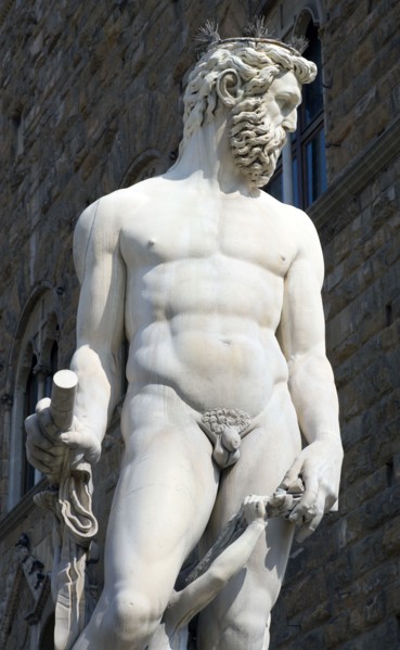 ITALY, Tuscany, Florence, The 1575 Mannerist Neptune fountain with the Roman sea God commemorating