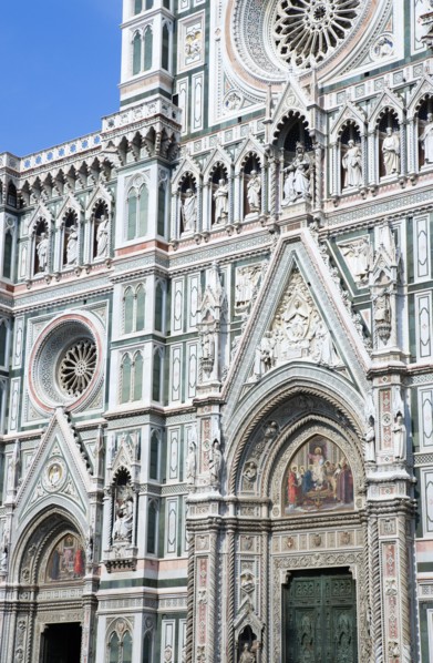 ITALY, Tuscany, Florence, The Neo-Gothic marble west facade of the Cathedral of Santa Maria del