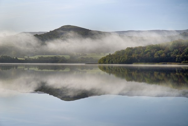 IRELAND, County Cavan, Lough MacNean, Islands in the lough on an autumn morning.