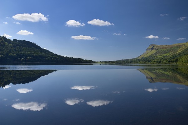 IRELAND, County Sligo, Glencar Lake, Reflection of Kings Mountain.