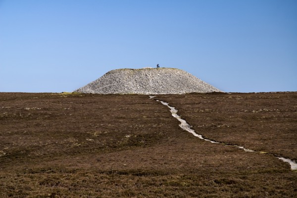 IRELAND, County Sligo, Knocknarea Mountain, Queens Maeves Cairn on summit of the mountain.