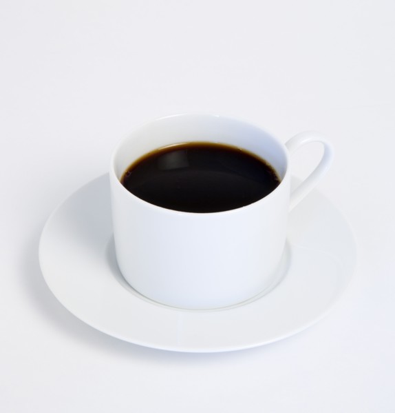 Drinks, Hot, Coffee, Cup and saucer of hot black coffee on white background.