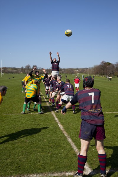 England, West Sussex, Shoreham-by-Sea, Rugby Teams playing on Victoria Park playing fields. Ball
