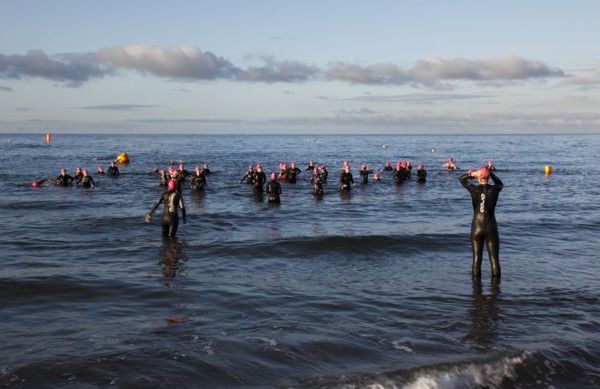 England, West Sussex, Goring-by-Sea, Worthing Triathlon 2009, women at the start of the swim