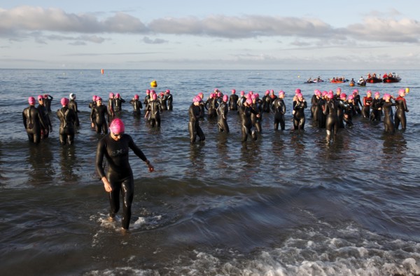 England, West Sussex, Goring-by-Sea, Worthing Triathlon 2009, women at the start of the swim