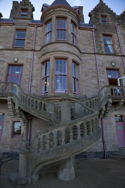 Ireland, North, County Antrim, Belfast Castle over looking the city and Lough. Spiral staircase at