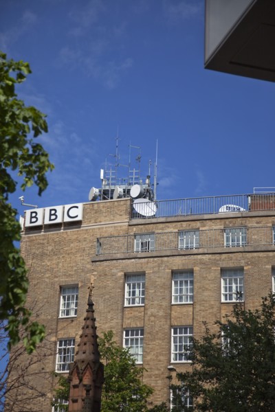 Ireland, North, Belfast, Ormeau Avenue, Exterior of the BBC television and radio with satelite