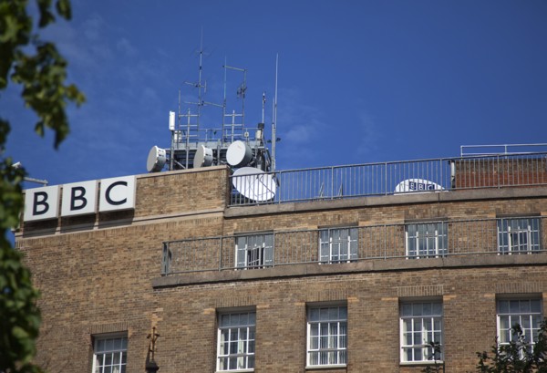 Ireland, North, Belfast, Ormeau Avenue, Exterior of the BBC television and radio with satelite