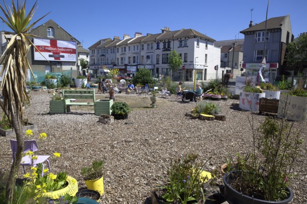 England, East Sussex, Brighton, Lewes Road, former petrol station converted into urban park by
