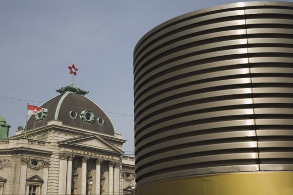 Vienna, Austria. Neubau District of Vienna. The Volkstheater. Part view of exterior facade seen