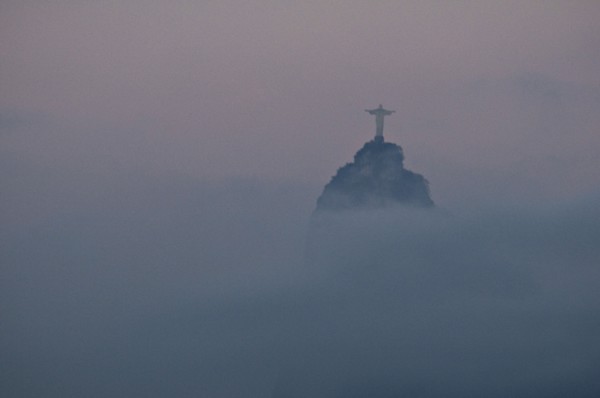 Rio de Janeiro, Brazil. The statue of Christ the Redeemer and the peak of Corcovado mountain above