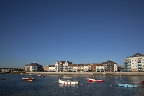 Shoreham-by-Sea, West Sussex, England. Ropetackle riverside housing developement on former