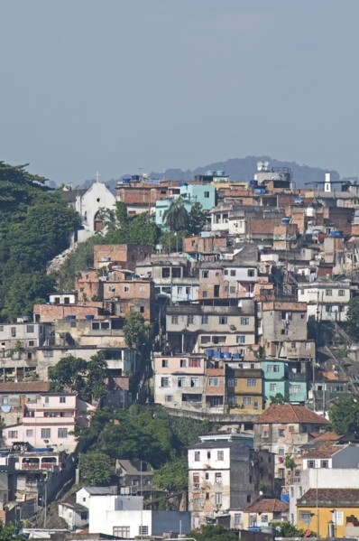 Rio de Janeiro, Brazil. Favela or slum housing above Saude neighbourhood some with traditional tile