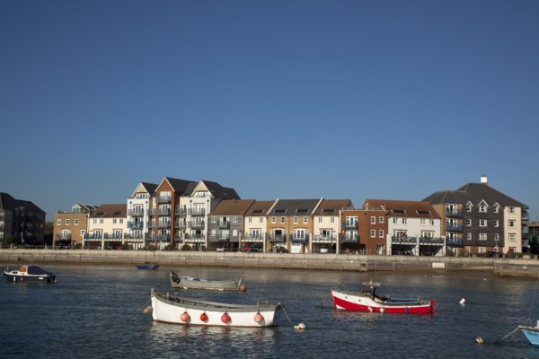Shoreham-by-Sea, West Sussex, England. Ropetackle riverside housing developement on former