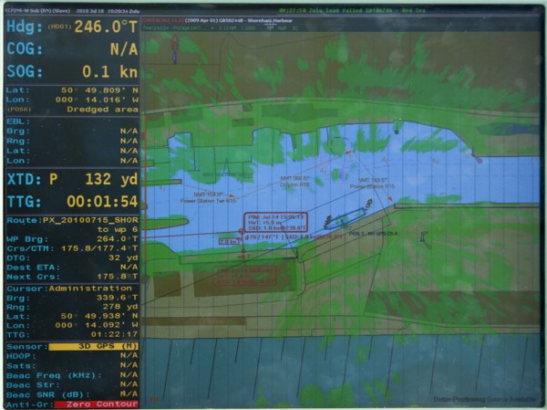 Royal navy radar display showing HMS Shoreham moored in Shoreham harbour. Military Naval Royal Navy