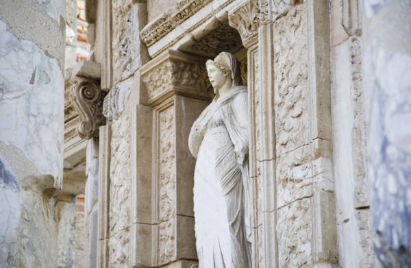 Selcuk, Izmir Province, Turkey. Ephesus. Damaged statue of female figure set in alcove of wall