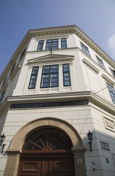 Budapest, Pest County, Hungary. Buda renovated University facade in Central European University or