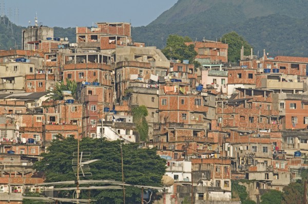 Rio de Janeiro, Brazil. Favela or slum on hillside above Copacabana neighbourhood bedcovers and