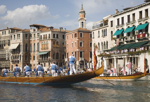Venice, Veneto, Italy. Participants in the Regata Storico historical Regatta held annually in