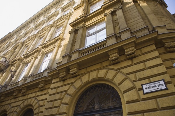 Budapest, Pest County, Hungary. Exterior facade of apartment buildings in Pest on the banks of the
