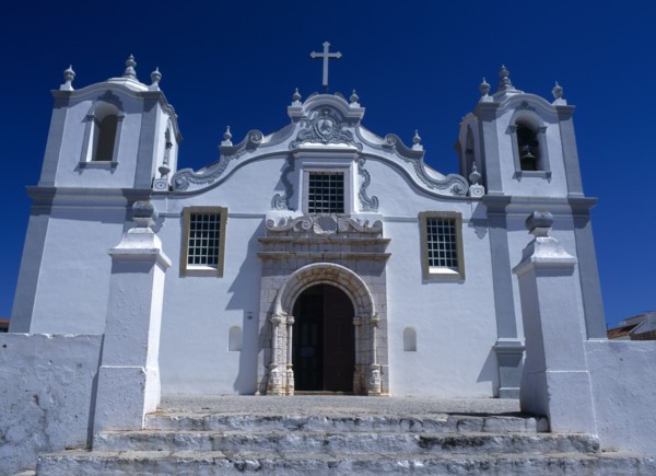Estomber, Algarve, Portugal. Exterior of typical Portugese Church European Portuguese Religion