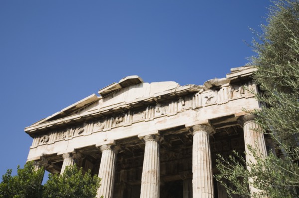 Athens, Attica, Greece. Part view of ruined portico and columns of eastern face of the Temple of