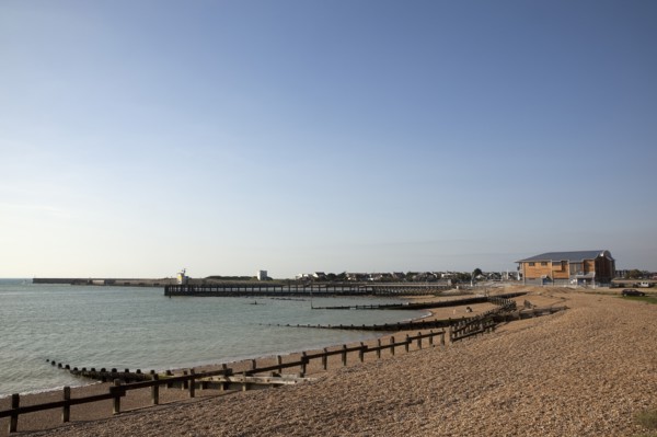 Shoreham-by-Sea, West Sussex, England. Kingston Beach Newly constructed lifeboat house opposite the