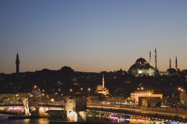 Istanbul, Turkey. Sultanahmet The Golden Horn. The New Mosque or Yeni Camii at left the Galata