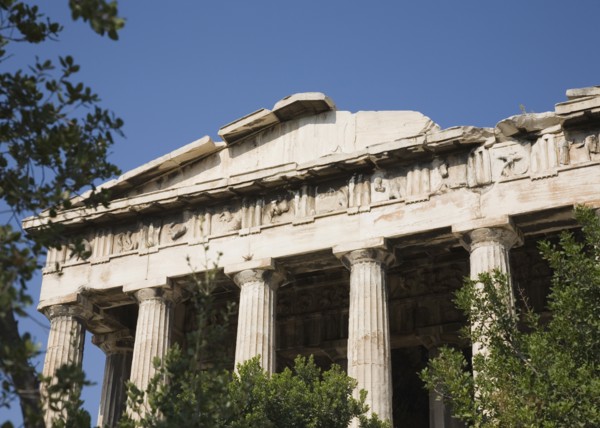 Athens, Attica, Greece. Part view of ruined portico and columns of eastern face of the Temple of