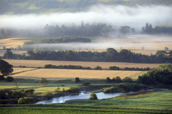 Mist, Weather, Scotland. View over farmland on misty morning. Scotland Scottish Great Britain UK GB