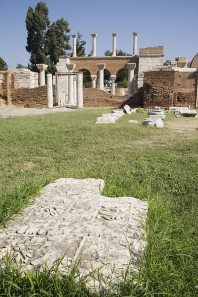 Selcuk, Izmir Province, Turkey. Partially reconstructed wall of the 6th century Basilica of St.